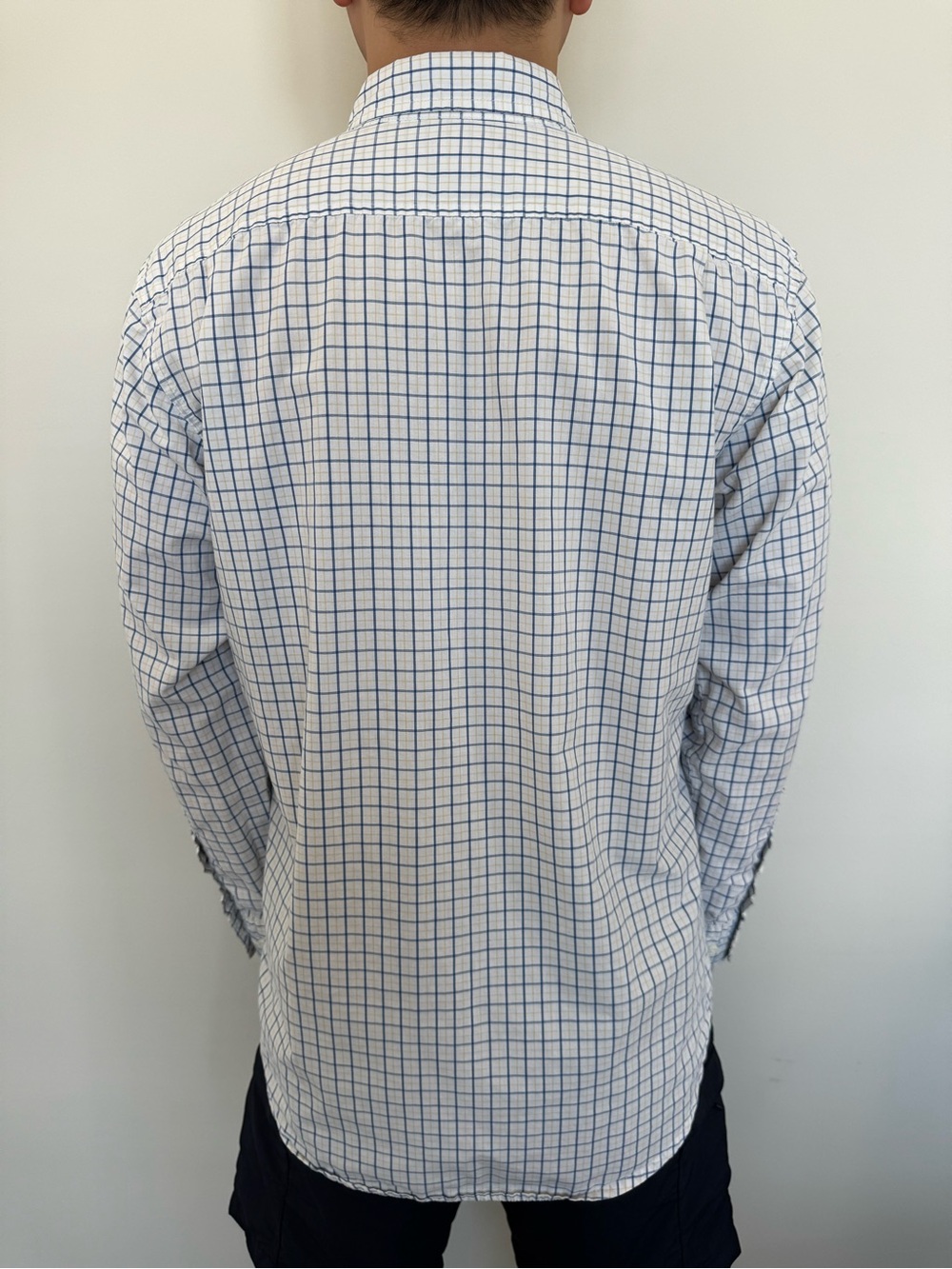 George White and Blue Windowpane Button-Down Shirt